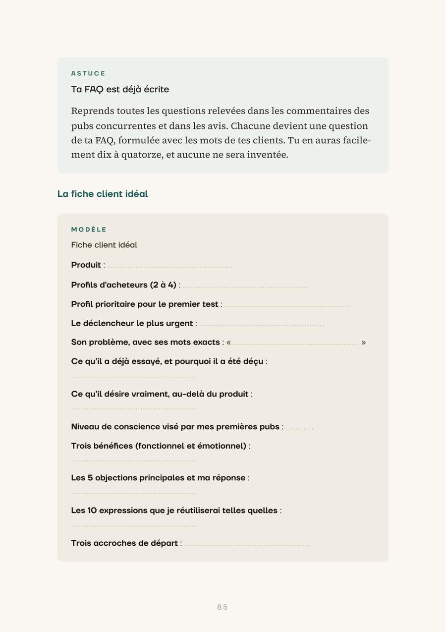 Page du livre : Des modèles à remplir
